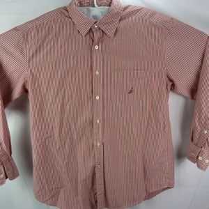 Nautica Red White Stripe Button Front Shirt Size L